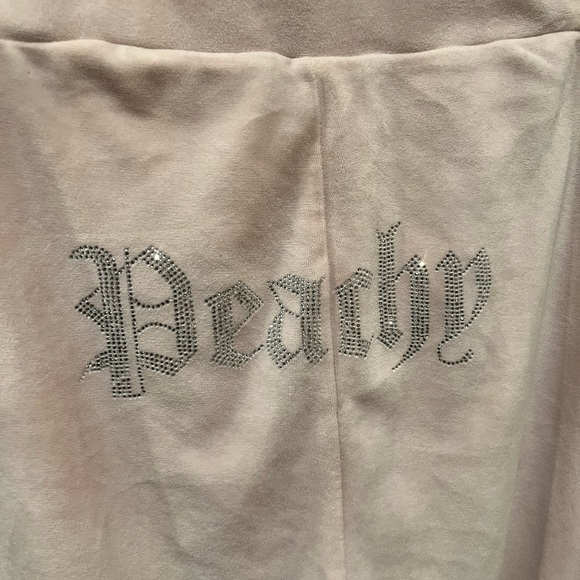 Meshki 2000s Limited Edition Pink Rhinestone Letter Fitted Velour Joggers - Picture 2 of 5